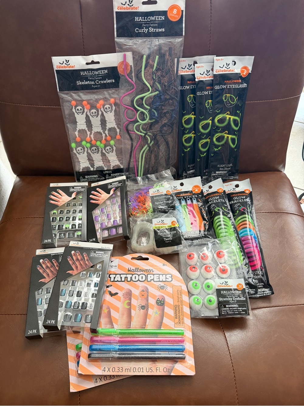 NEW Halloween Party Favor Mega Bundle Glow Toys Nails Tattoo Pens 18 Packs